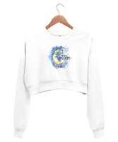 Seni Aya Kadar Kocaman Seviyorum - Aşk - Love Beyaz Kadın Crop Sweatshirt - Thumbnail