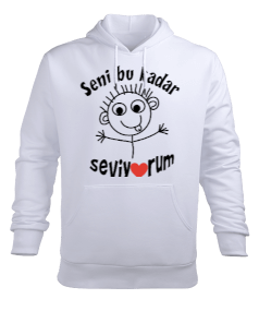 Seni Bu Kadar Çok Seviyorum Yazılı Kapüşonlu Sweatshirt - Beyaz Erkek Kapüşonlu Hoodie Sweatshirt