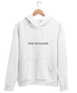 Seni seviyorum Beyaz Unisex Kapşonlu Sweatshirt