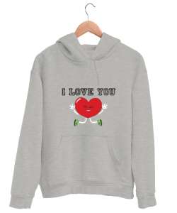  Seni Seviyorum - I Love You Gri Unisex Kapşonlu Sweatshirt