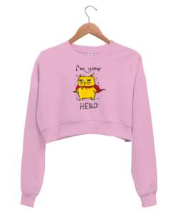 Senin Kahramanın - Your Hero Pembe Kadın Crop Sweatshirt