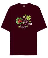 Senin Şansın - Your Luck - Yonca - Uğur Böceği Bordo Oversize Unisex Tişört - Thumbnail