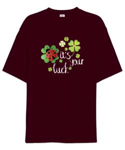 Senin Şansın - Your Luck - Yonca - Uğur Böceği Bordo Oversize Unisex Tişört