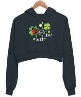 Senin Şansın - Your Luck - Yonca - Uğur Böceği Füme Kadın Crop Hoodie Kapüşonlu Sweatshirt - Thumbnail