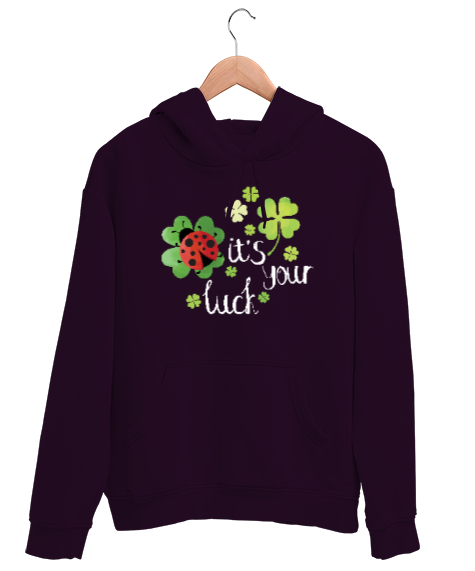 Tisho - Senin Şansın - Your Luck - Yonca - Uğur Böceği Koyu Mor Unisex Kapşonlu Sweatshirt