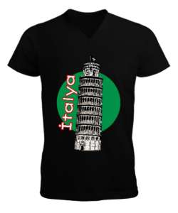 Senin Tarzın Şehirler İtalya Siyah Erkek Kısa Kol V Yaka Tişört
