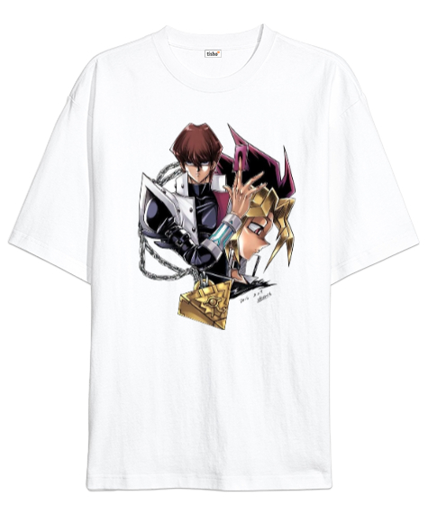 Tisho - Seto Kaiba - Yami Yugi Beyaz Oversize Unisex Tişört