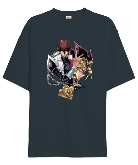 Tisho - Seto Kaiba - Yami Yugi Siyah Füme Oversize Unisex Tişört