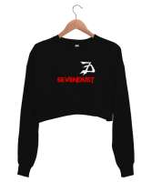 Sevendust Rock Siyah Kadın Crop Sweatshirt - Thumbnail