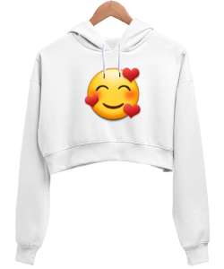 Sevgi Beyaz Kadın Crop Hoodie Kapüşonlu Sweatshirt