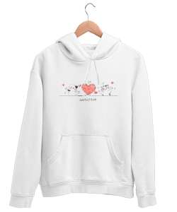 Sevgili Kediler - Lovely Day - Sevgi Beyaz Unisex Kapşonlu Sweatshirt