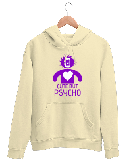 Tisho - Sevimli Ama Psikopat - Cute But Psycho Krem Unisex Kapşonlu Sweatshirt