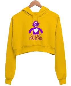 Sevimli Ama Psikopat - Cute But Psycho Sarı Kadın Crop Hoodie Kapüşonlu Sweatshirt