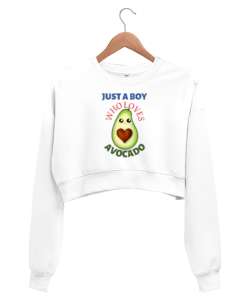 Sevimli Avokado Beyaz Kadın Crop Sweatshirt