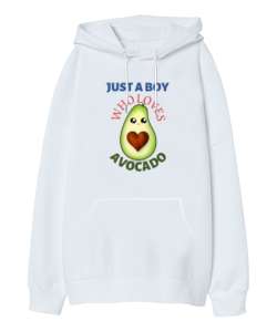  Sevimli Avokado Beyaz Oversize Unisex Kapüşonlu Sweatshirt