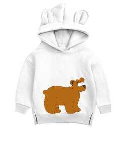 SEVİMLİ AYICIK Beyaz Unisex Çocuk Ayı Hoodie Kapşonlu