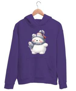 Sevimli Ayıcıklı Mor Unisex Kapşonlu Sweatshirt