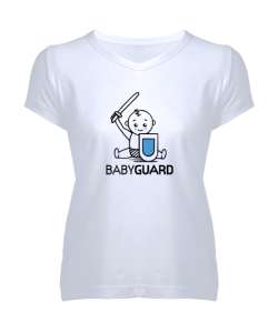 Sevimli Babyguard Beyaz Kadın V Yaka Tişört