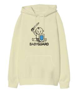 Sevimli Babyguard Krem Oversize Unisex Kapüşonlu Sweatshirt