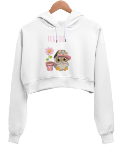 Sevimli baykuş Kadın Crop Hoodie Kapüşonlu Sweatshirt