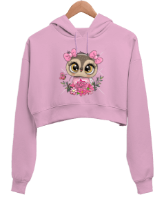 Sevimli baykuş Kadın Crop Hoodie Kapüşonlu Sweatshirt