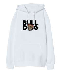 Sevimli Bulldog Beyaz Oversize Unisex Kapüşonlu Sweatshirt