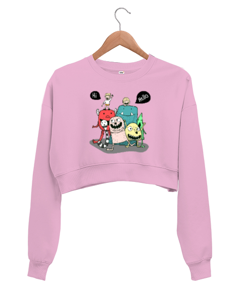 Sevimli Canavarlar Pembe Kadın Crop Sweatshirt