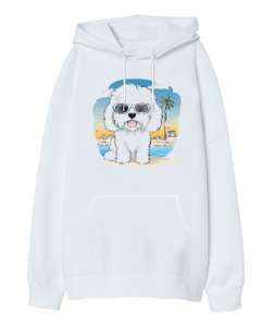 Sevimli Cool Köpek - Sweety Dog Beyaz Oversize Unisex Kapüşonlu Sweatshirt