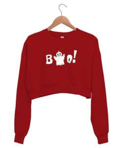 Sevimli Hayalet - Böö - Ghost Kırmızı Kadın Crop Sweatshirt