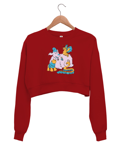 Tisho - Sevimli Hayvanlar - Sweet Kırmızı Kadın Crop Sweatshirt