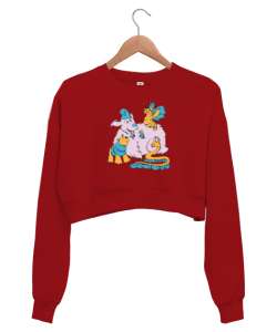 Sevimli Hayvanlar - Sweet Kırmızı Kadın Crop Sweatshirt