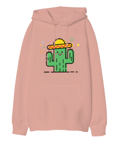 Sevimli Kaktüs Oversize Unisex Kapüşonlu Sweatshirt