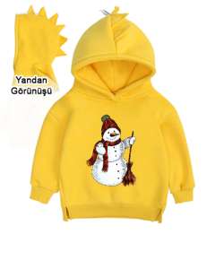 Sevimli Kardan Adam Sarı Çocuk Dinozor Kapşonlu Hoodie