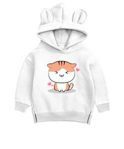 SEVİMLİ KEDİ Beyaz Unisex Çocuk Ayı Hoodie Kapşonlu