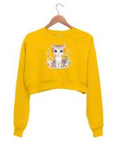 Sevimli Kedi - Cat Sarı Kadın Crop Sweatshirt - Thumbnail