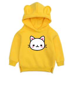 SEVİMLİ KEDİ Sarı Unisex Çocuk Ayı Hoodie Kapşonlu