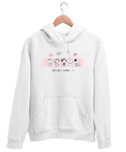 Sevimli Kediler - Lütfen Gülümse - Smile Beyaz Unisex Kapşonlu Sweatshirt