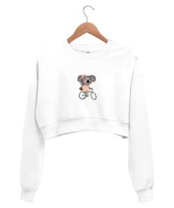 Sevimli Koala Beyaz Kadın Crop Sweatshirt