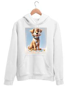 Sevimli köpek Beyaz Unisex Kapşonlu Sweatshirt