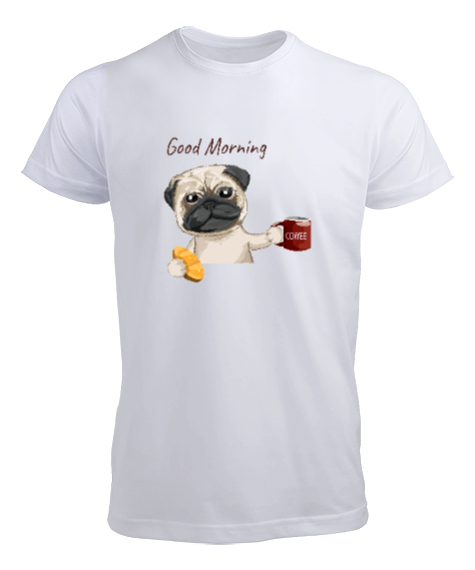 Tisho - Sevimli Köpek - Günaydın - Good Morning Beyaz Erkek Tişört