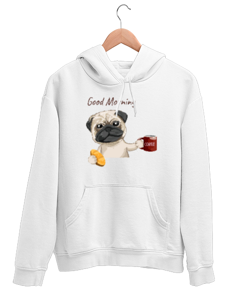 Tisho - Sevimli Köpek - Günaydın - Good Morning Beyaz Unisex Kapşonlu Sweatshirt