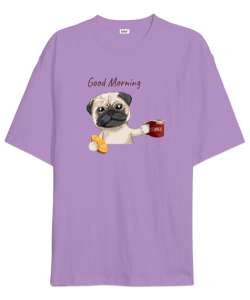 Sevimli Köpek - Günaydın - Good Morning Lila Oversize Unisex Tişört