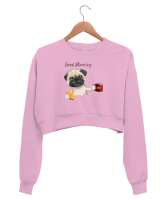 Sevimli Köpek - Günaydın - Good Morning Pembe Kadın Crop Sweatshirt - Thumbnail