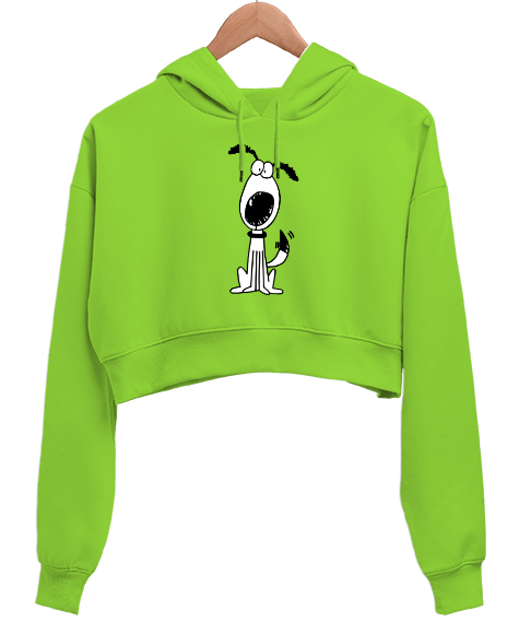 Tisho - Sevimli Köpek - Sweet Dog V1 Fıstık Yeşili Kadın Crop Hoodie Kapüşonlu Sweatshirt