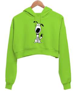 Sevimli Köpek - Sweet Dog V1 Fıstık Yeşili Kadın Crop Hoodie Kapüşonlu Sweatshirt