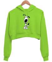 Sevimli Köpek - Sweet Dog V1 Fıstık Yeşili Kadın Crop Hoodie Kapüşonlu Sweatshirt - Thumbnail