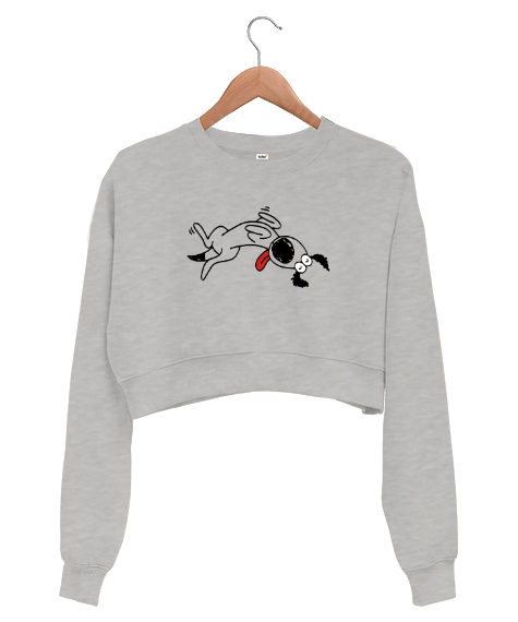 Tisho - Sevimli Köpek - Sweet Dog V2 Gri Kadın Crop Sweatshirt