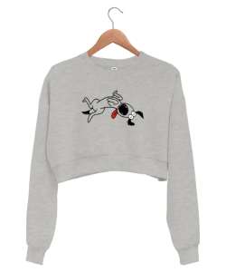 Sevimli Köpek - Sweet Dog V2 Gri Kadın Crop Sweatshirt