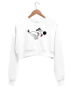 Sevimli Köpek - Sweet Dog V3 Beyaz Kadın Crop Sweatshirt