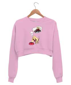 Sevimli Köpekler - Aklımdasın - Seni Düşünüp Bekliyorum Pembe Kadın Crop Sweatshirt